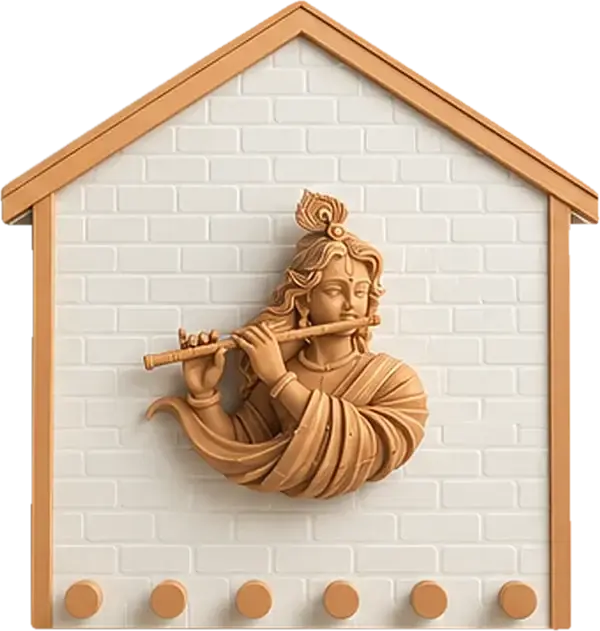 Divine Krishna Key Holder, front view with six pegs